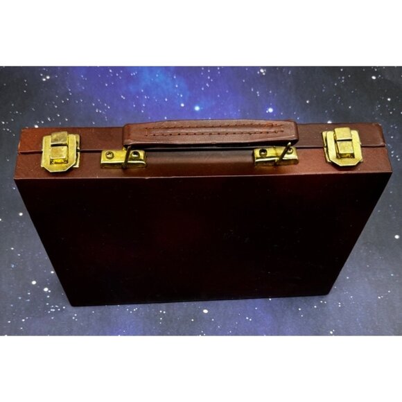 Vintage Backgammon Game Stripe Leatherette Set Briefcase Folding Travel Case - Picture 13 of 14